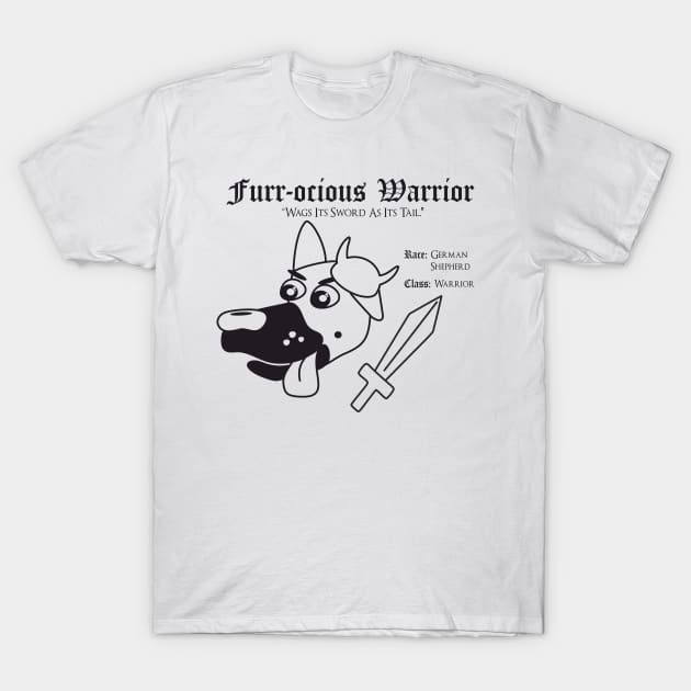 RPG Dog Class - Warrior (Furr-ocious Warrior) T-Shirt by Doofz